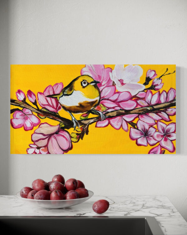 Silvereye blossom original painting