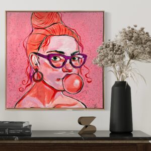 Cheeky Gal Bubble Gum portrait painting original